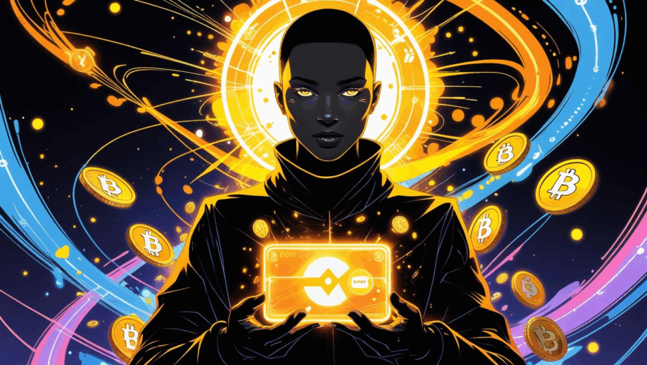 Illustration of a person holding a glowing wallet, symbolizing digital ownership and creator empowerment in Web3.